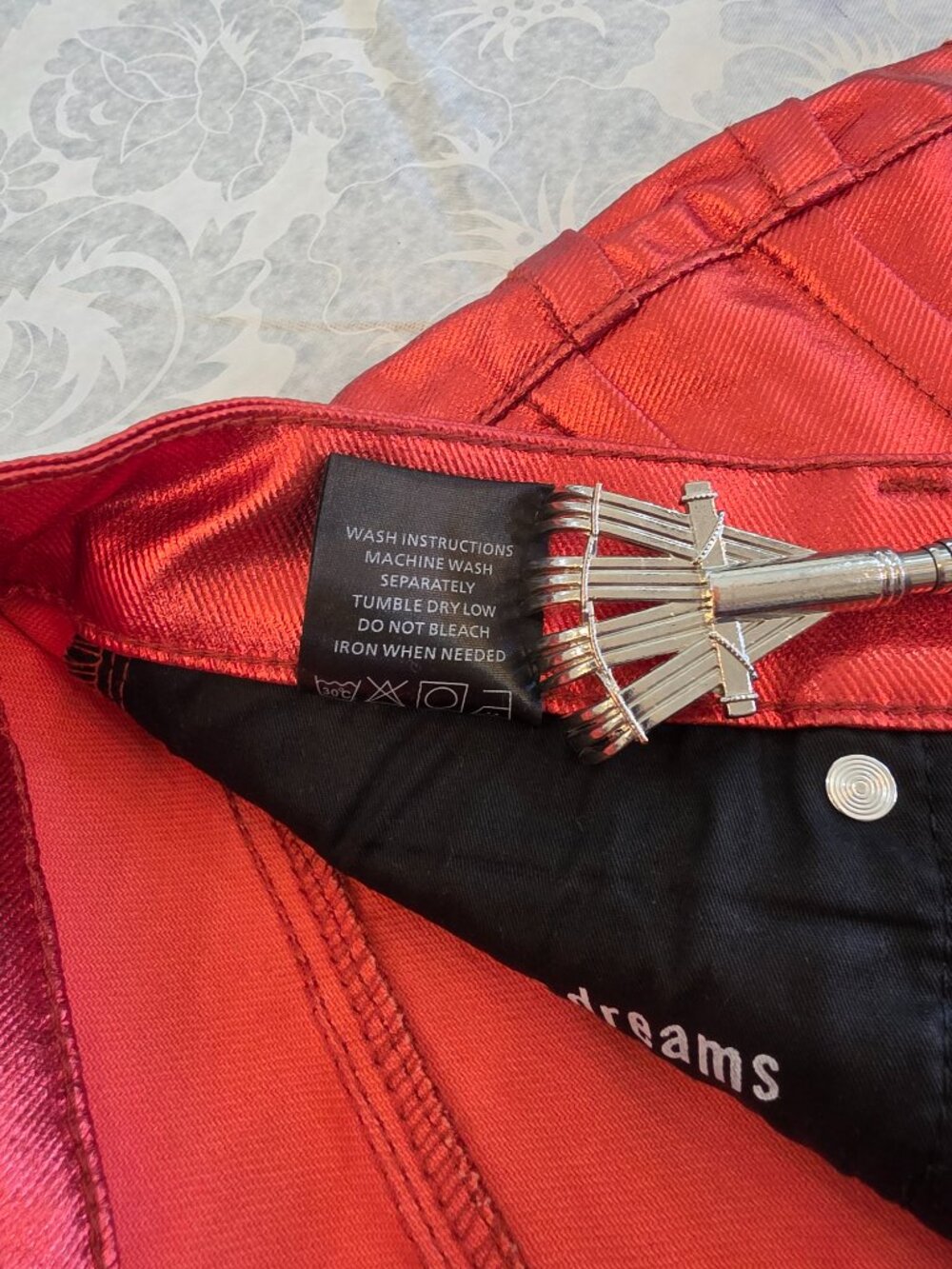 Valabasas Delta Stacked Jeans Zodiac Verde / Red Metallic Waxed Pleated - Picture 12 of 13